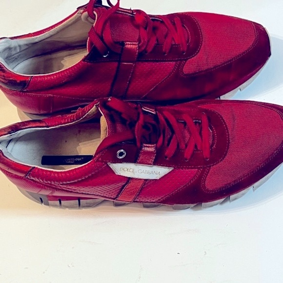 Dolce & Gabbana Shark-teeth Soles Sz 11 Low-top Sneaker Red Men Logo - Picture 3 of 12
